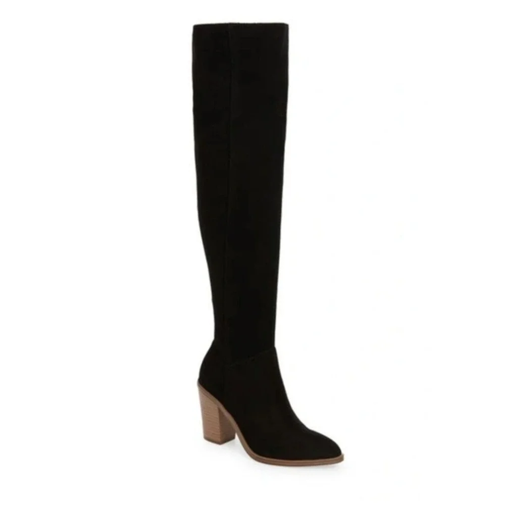 BP. Women's Hensley Lea Black Suede Block Heel Over the‎ Knee Boots Size 7.5 M
